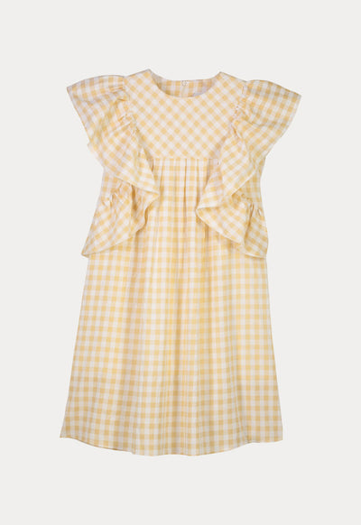 Plaid Seersucker Midi Ruffle Dress