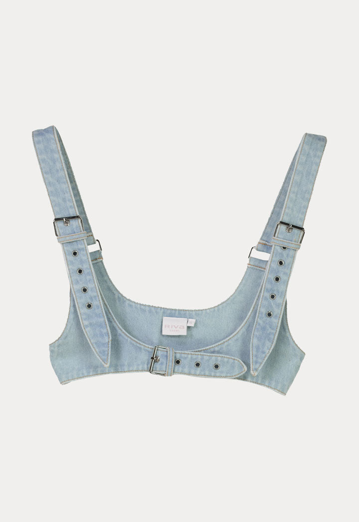 Denim Push Up Bust Harness Strap Corset