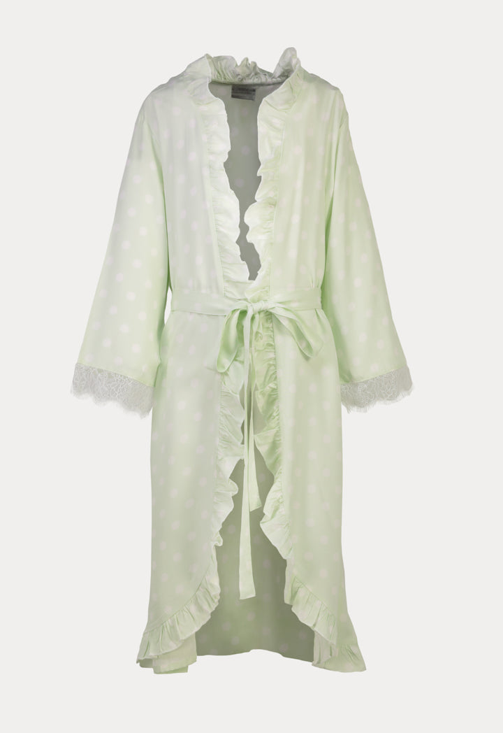 Polka Dots Lace Ruffle Open Collar Sleep Robe