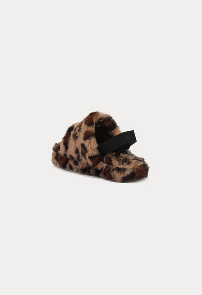 Leopard Slingback Faux Fur Slippers