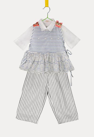 Striped Peplum Shirt And Trouser Set