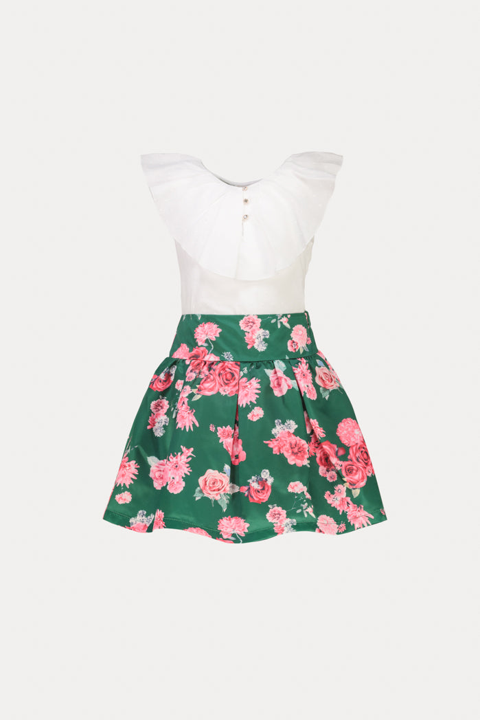 Ruffle Blouse And Floral Skirt Set