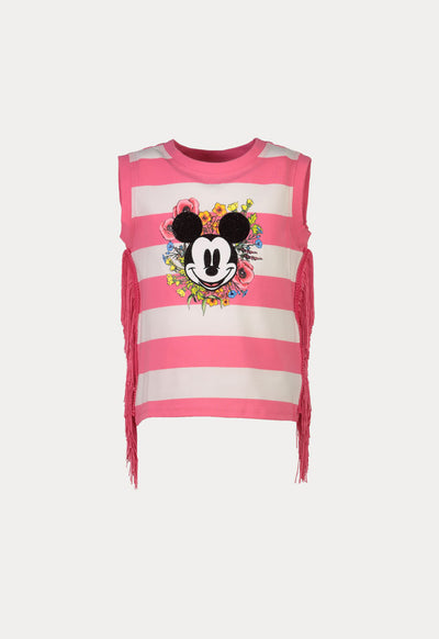 Mickey Mouse Striped Side Tassel Sleeveless T-Shirt