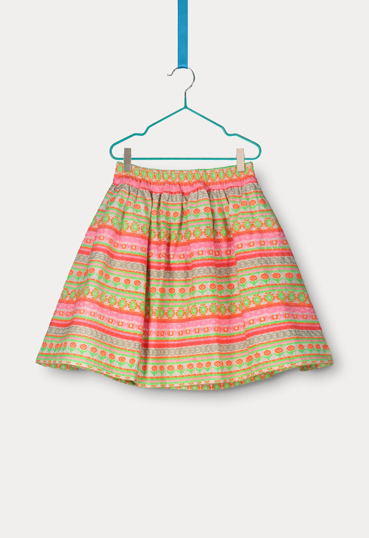 Striped Embroidered A-Line Skirt