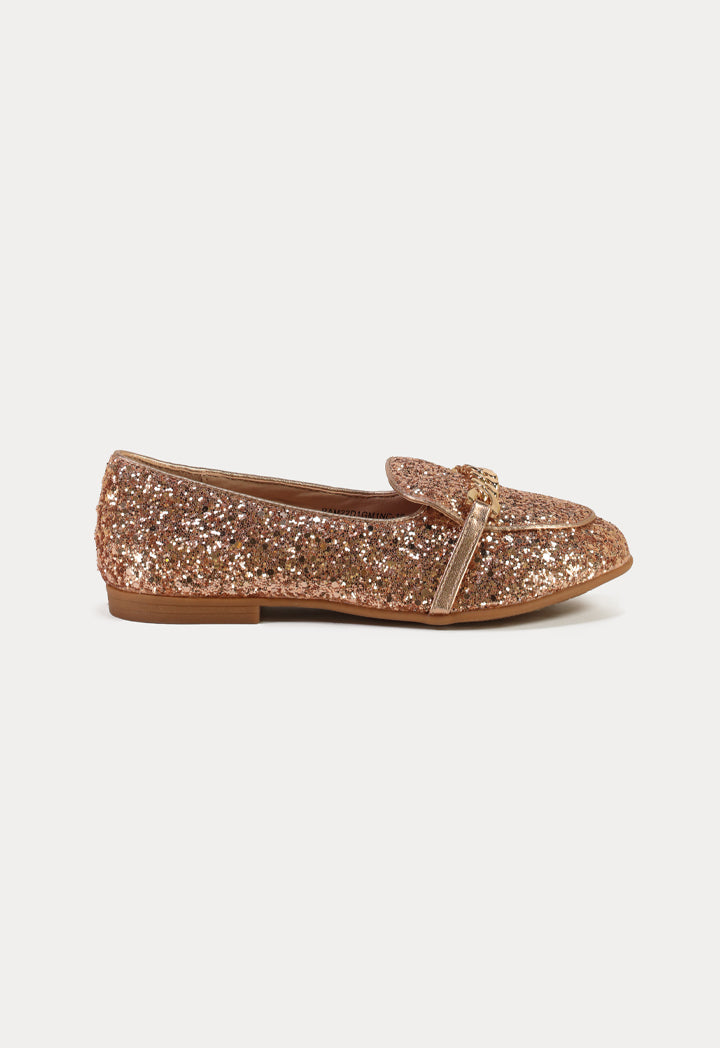 Glittery Chunks Strap Vamp Loafer Shoes