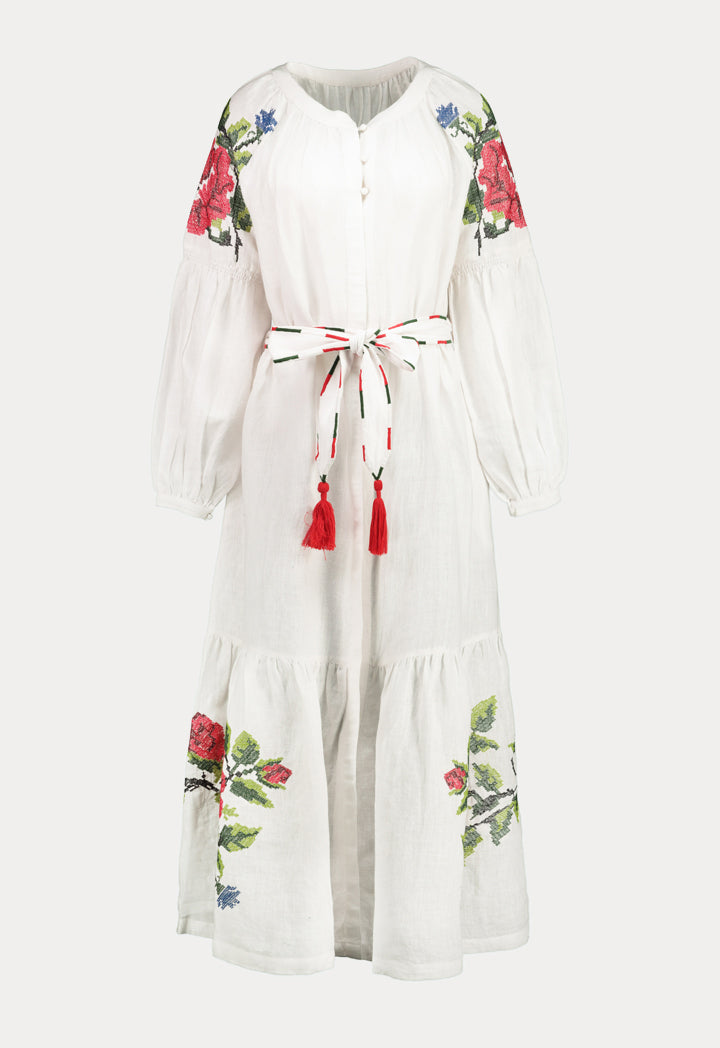 Embroidered Linen Maxi Dress