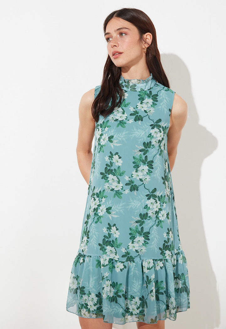 Floral Printed Ruffle Hem Dress