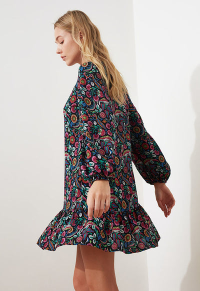 Gathered Hem Floral Print Dress