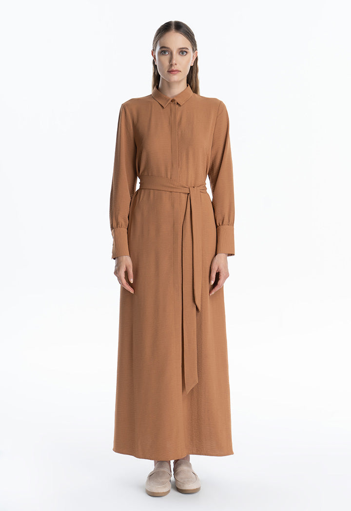 Collared Solid Maxi Dress