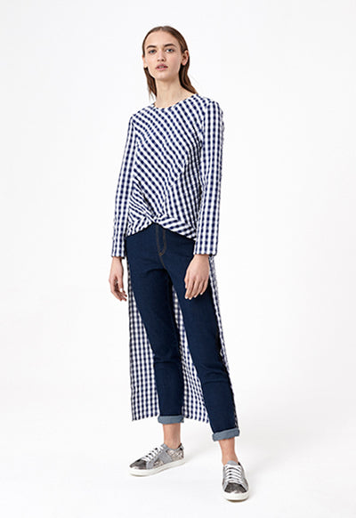 Blue Checks Cape Blouse - Fresqa