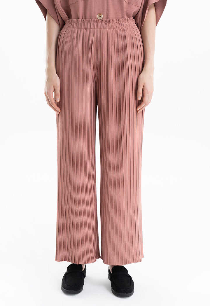 Pleated Wide Leg Solid Trouser