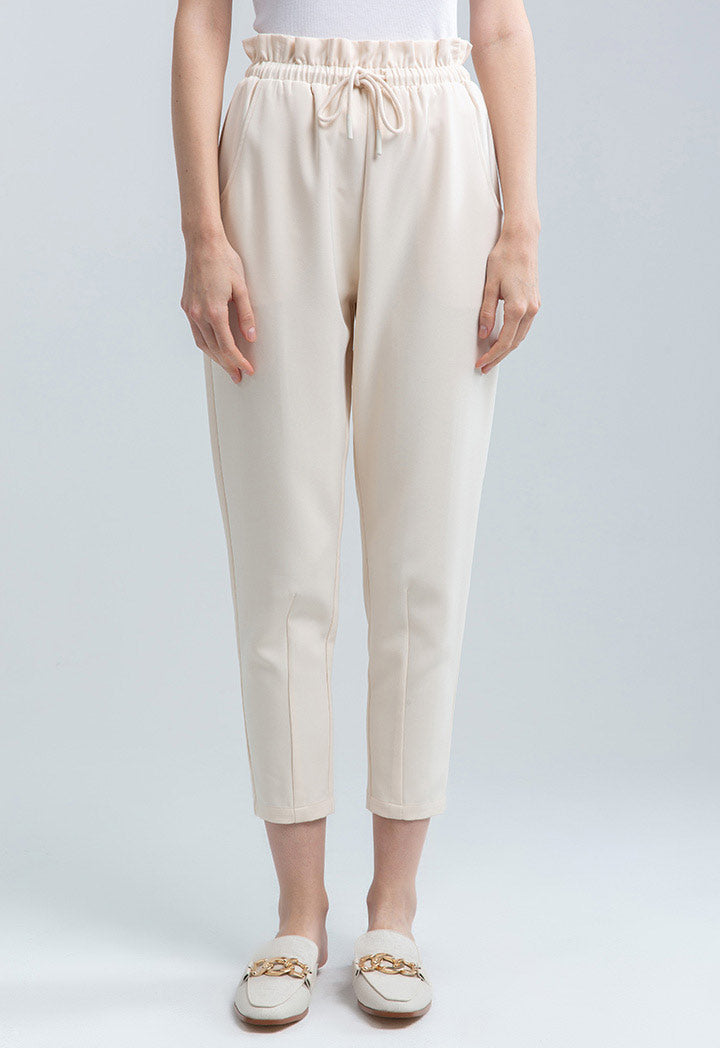 Ruffled Waistband Tapered Trouser