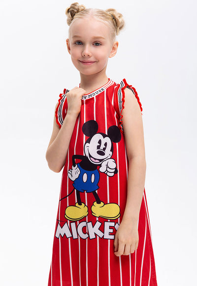 Mickey Mouse Striped Mesh Ruffle Rib Dress