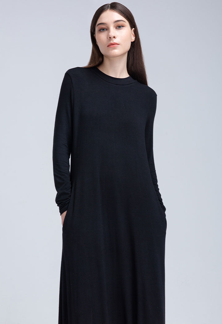 Round Neck Solid Dress