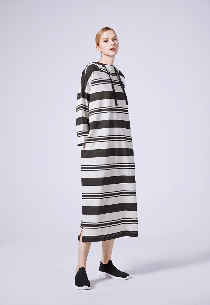 Hoodie Stripes Jersey Maxi Dress