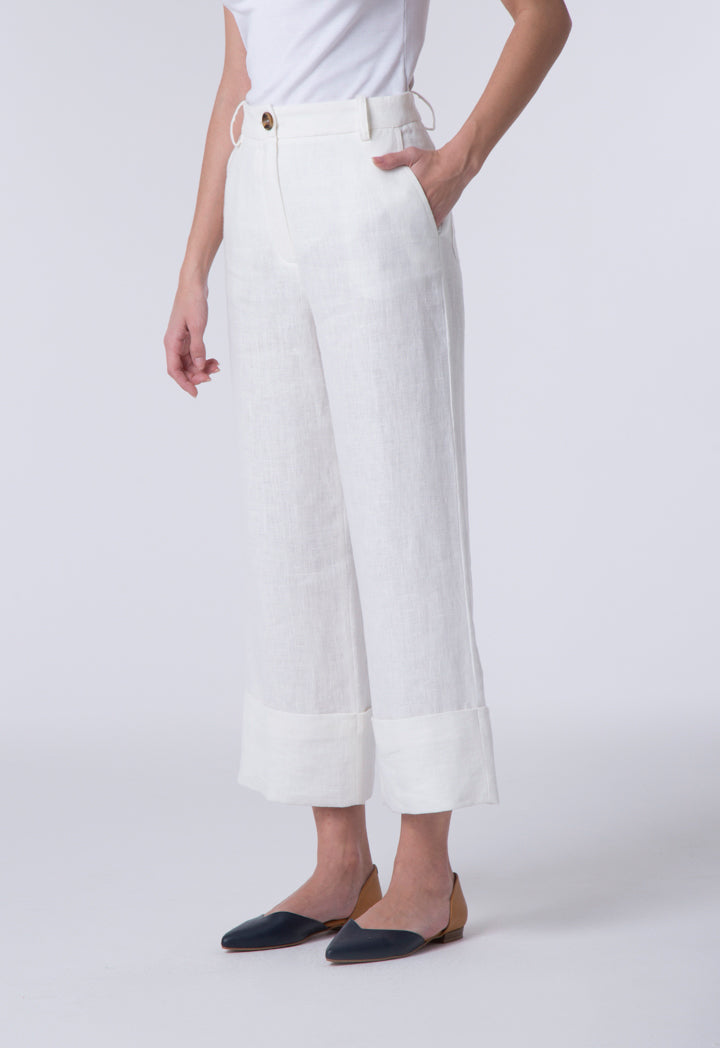 Folded Hem Linen Trouser