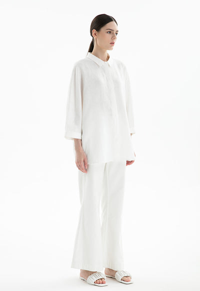 Collared Concealed Buttons Oversized Shirt