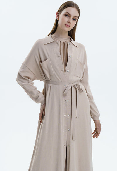 Solid Shirt Jersey Dress With Belt