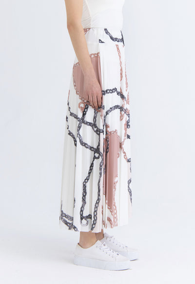 Printed Knit Pleated Long Skirt