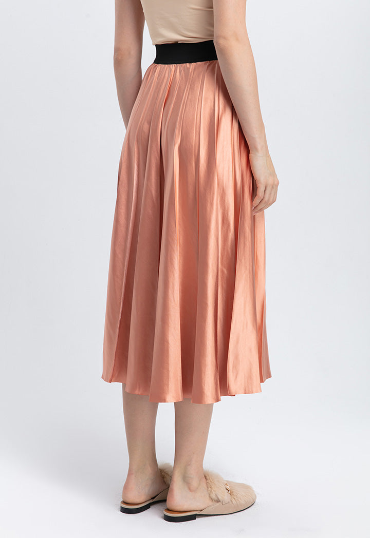 Contrast Color Exposed Waist Elastic Pleated Skirt