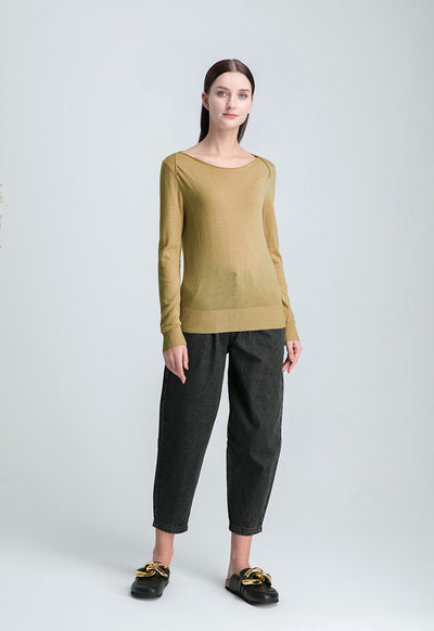 Boat Neck Solid Basic Knitwear