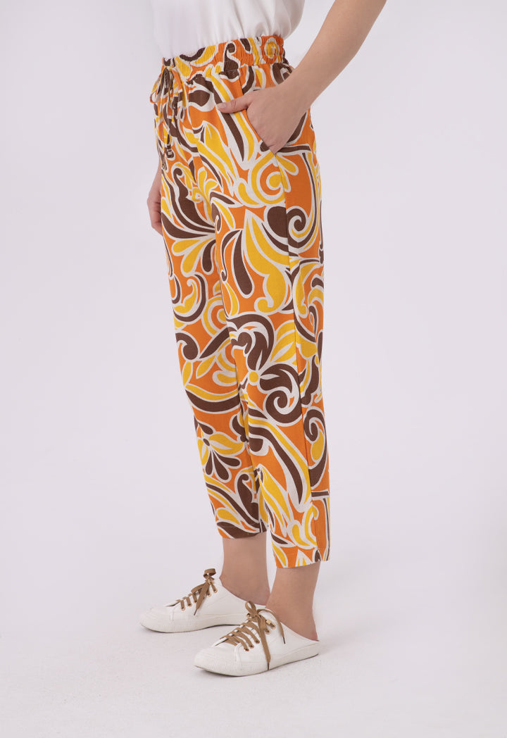 Elasticated Waist Drawstring Printed Pants