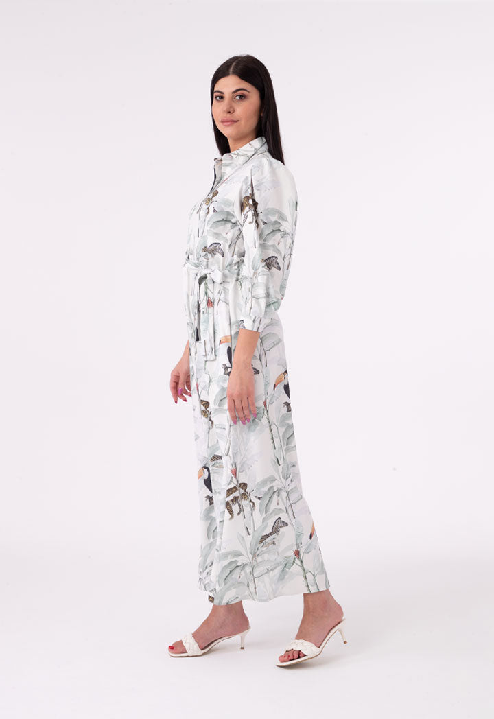 Tropical Printed Flared Maxi Dress