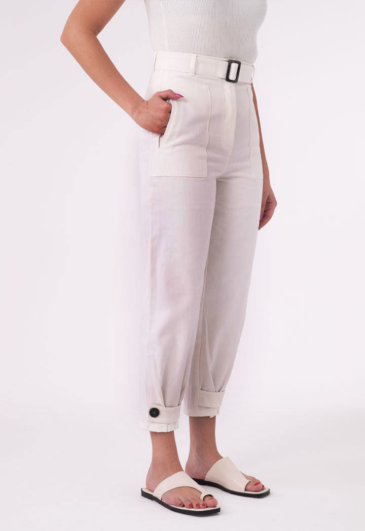 Tab Cuffed Hem Denim Trouser