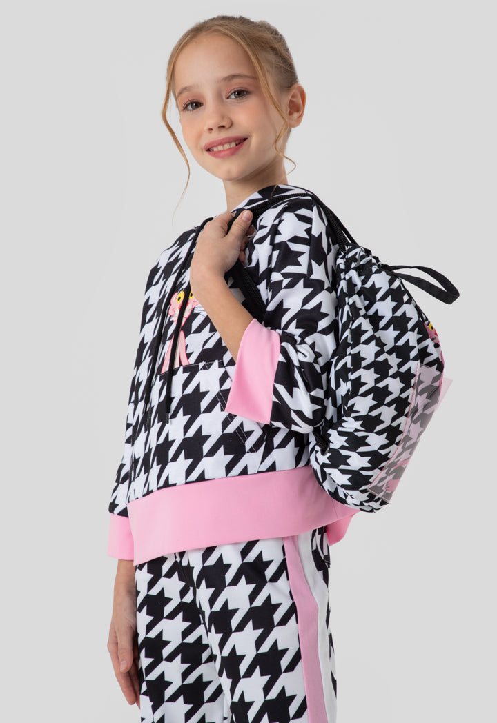 Pink Panther Houndstooth Print Hoodie Blouse