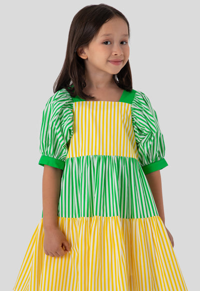 Striped Color Block Square Neck Dress