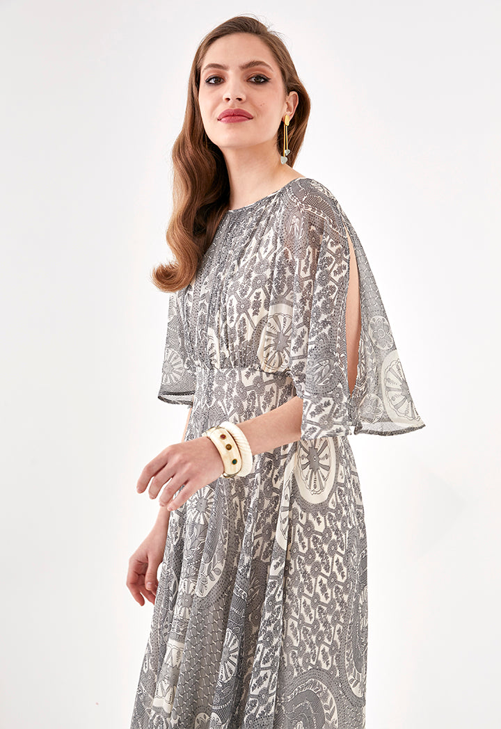 Paisley Print Cold Shoulder Dress