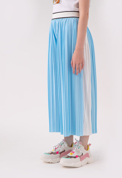 Stripe Edge Exposed Elastic Waistband Pleated Culottes