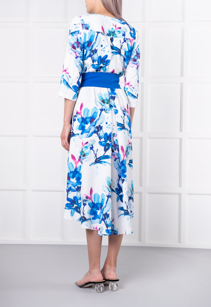 Printed Belted Midi Dress