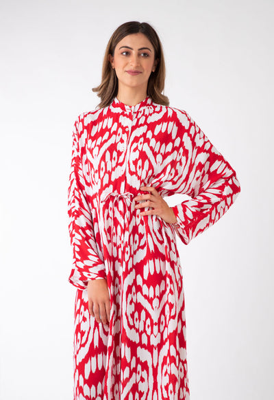 Ikat Printed Maxi Shirt Dress