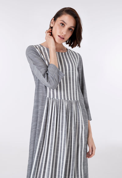 Mix Solid Stripe Slub Dress