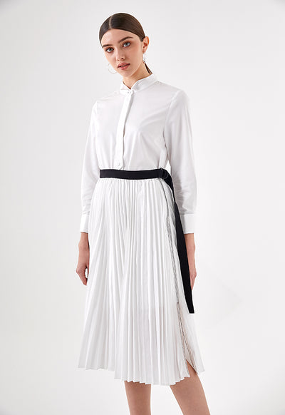 Pleated Wrap Overlay Shirt Dress