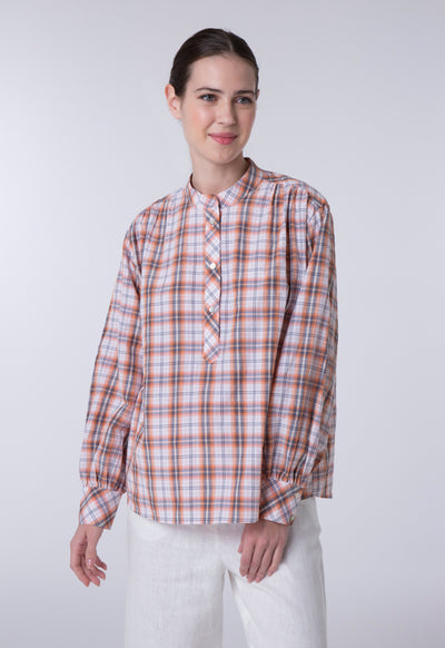 Check Mandarin Collar Shirt