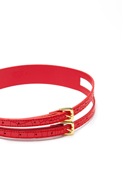 Croc Textured Double Buckle Belt