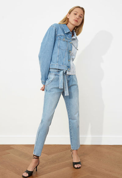 ColorÂ BlockÂ Asymmetric Denim Jacket