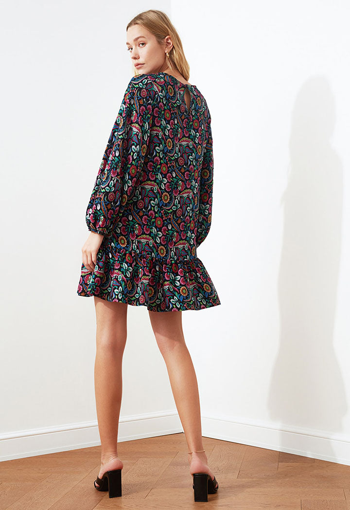 Gathered Hem Floral Print Dress