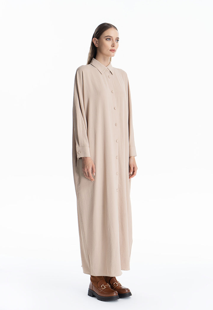 Self Fabric Button Oversized Batwing Maxi Dress