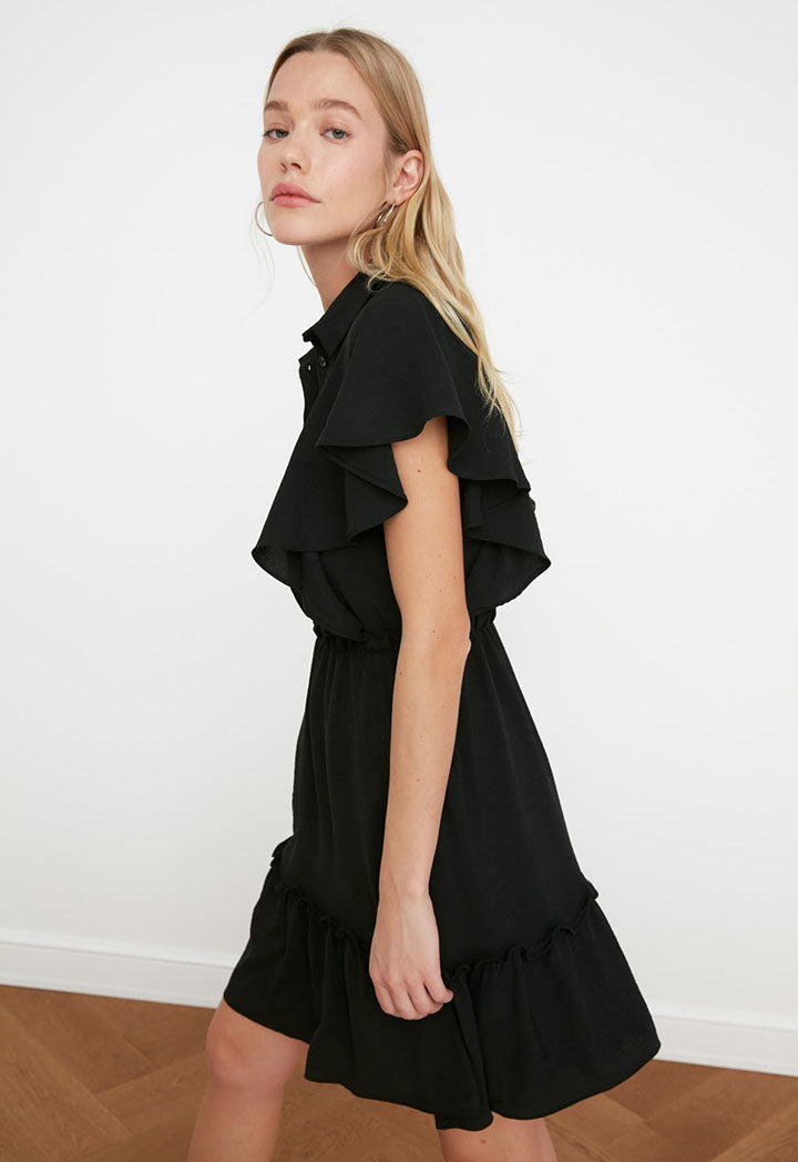 Ruffled Sleeve Collared Dress