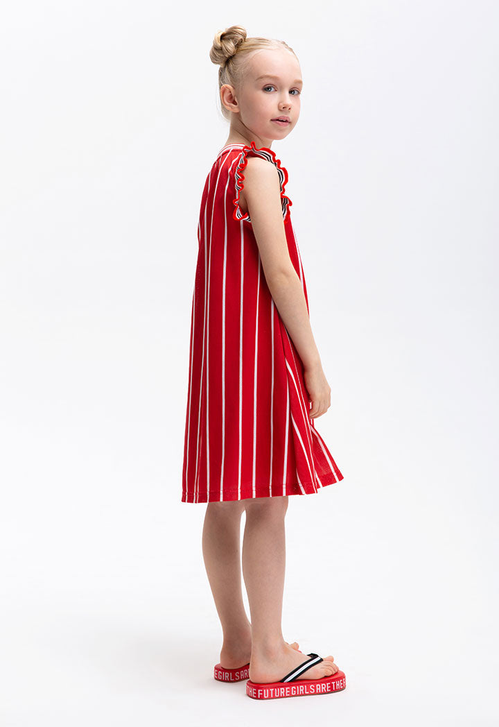 Mickey Mouse Striped Mesh Ruffle Rib Dress