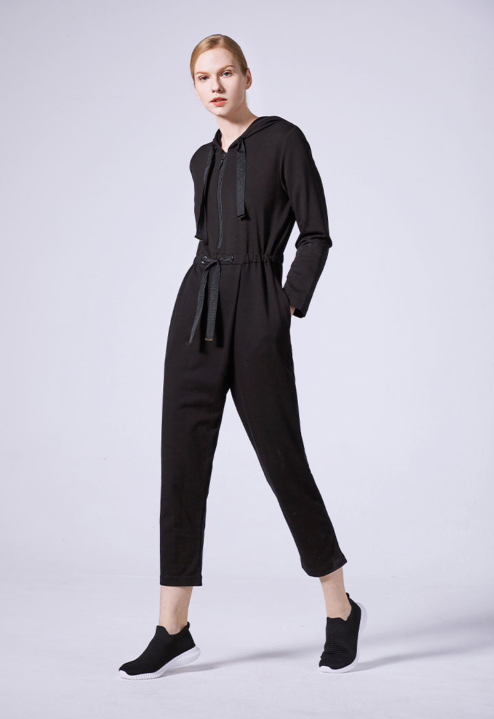 Drawstring Waist Hoodie Jumpsuit