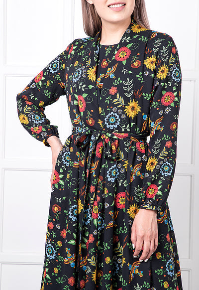 Floral Detailed Bottom Tassel Kimono Dress