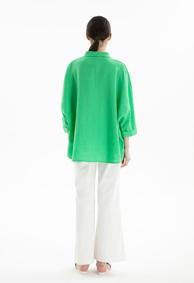 Collared Concealed Buttons Oversized Shirt