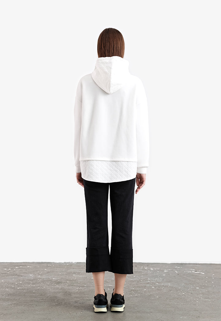 Half Textured Solid Hoodie Blouse