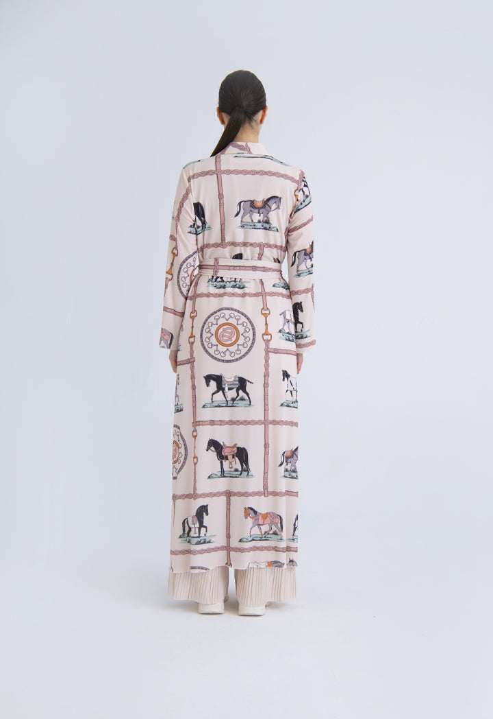 Printed Knit Open Front Drape Abaya