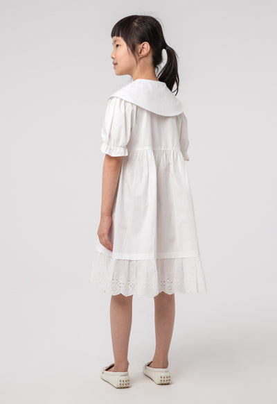 Solid Embroider Puff Scallop Dress