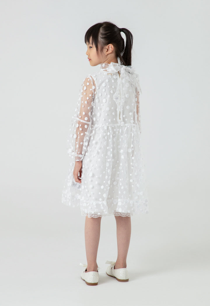 Polka Dot Flocked Mesh Lantern Sleeve Dress